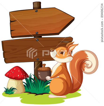 Squirrel standing by wooden signs 89406234
