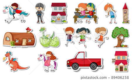 Sticker set of fantasy fairy tale cartoon characters Sticker set of fantasy fairy tale cartoon characters 89406238
