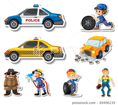 Sticker set of professions characters and objects Sticker set of professions characters and objects 89406239