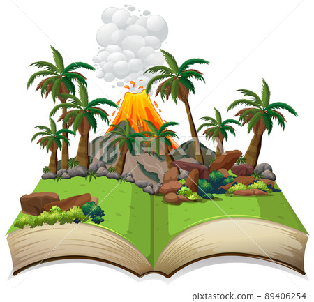 Open book with prehistoric landscape Open book with prehistoric landscape 89406254