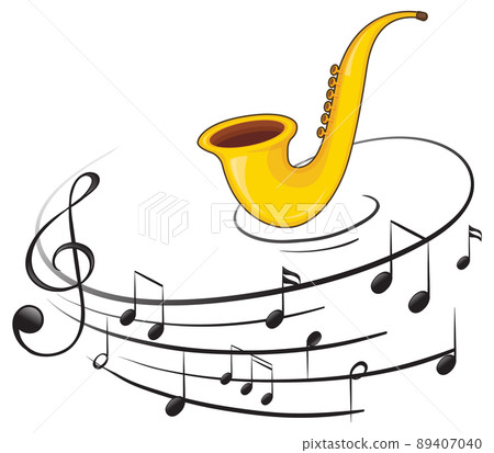 A saxophone with musical notes on white background 89407040