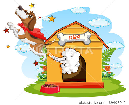 A puppy outside the doghouse 89407041