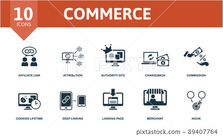 Commerce set icon. Editable icons commerce theme such as affiliate link, authority site, commission and more. 89407764