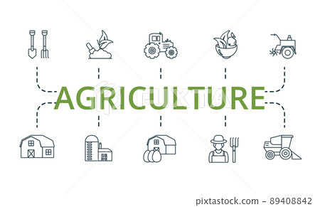 Agriculture set icon. Editable icons agriculture theme such as gardening, egg farm, tractor and more. 89408842