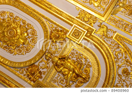 Close-up of ornate gilded golden ceiling 89408960