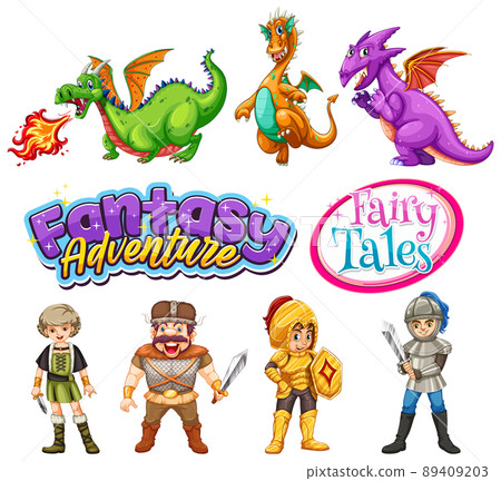 Set of dragons and fairy tale cartoon characters 89409203