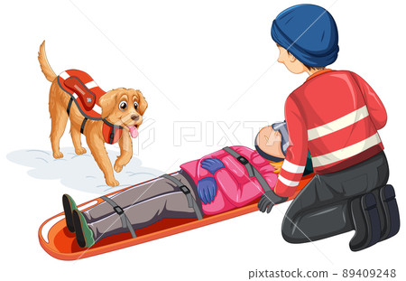 Rescue using stretcher on white background 89409248