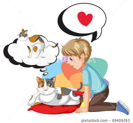 A boy and dog with callouts 89409263