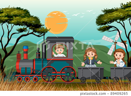 A kids in a train with natural scene A kids in a train with natural scene 89409265