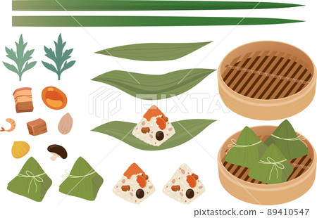 Dragon Boat Festival Zongzi and Plant Material Dragon Boat Festival Zongzi and Plant Material 89410547