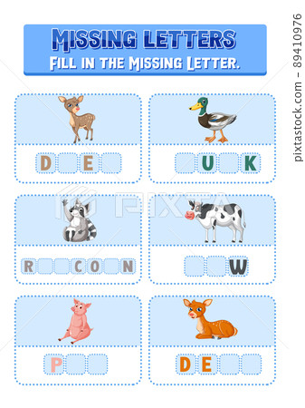 Fill the missing letter of each word worksheet for children Fill the missing letter of each word worksheet for children 89410976