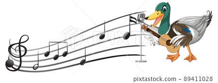 The duck play guitar, ukulele with music note 89411028