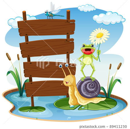 Empty board template with snail and insects Empty board template with snail and insects 89411230