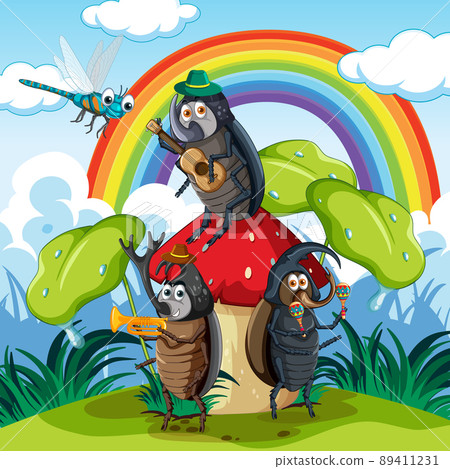 Fantasy forest with cartoon insects Fantasy forest with cartoon insects 89411231