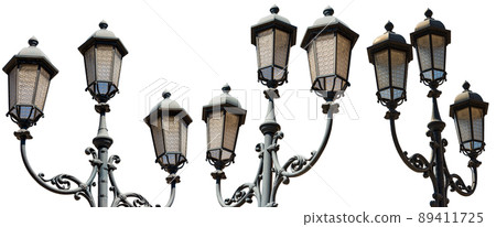 Old Street Lamp Posts Isolated on white Background - Brescia Lombardy Italy 89411725