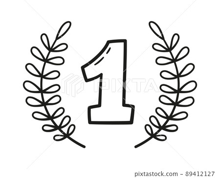 Winner laurels and first place sign. Hand drawn award decorative icon. Vector illustration isolated in doodle style on white background 89412127