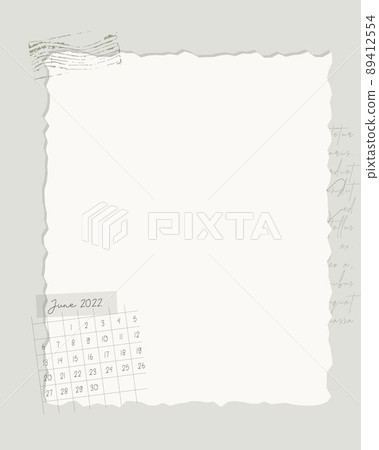 June 2022 Reminder template calendar. To-do list, scrapbooking, notes, plans, stamp, vintage style. June 2022 Reminder template calendar. To-do list, scrapbooking, notes, plans, stamp, vintage style. 89412554