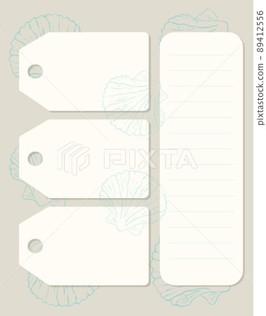 Template blank for notes of reminders records with sea shells and tags, to-do list, plan, schedule, scrapbooking. Template blank for notes of reminders records with sea shells and tags, to-do list, plan, schedule, scrapbooking. 89412556