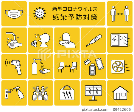 New Coronavirus COVID-19 Infectious Disease Control Poster Icon Set 89412606