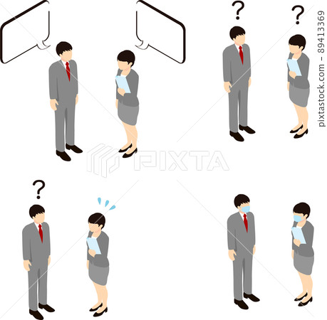 商務人士工作等距男性女性全身氣球插圖素材集 89413369