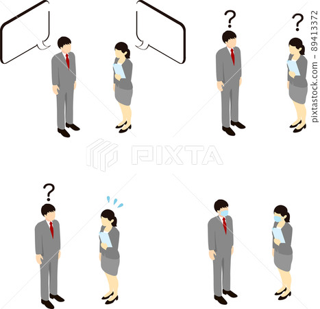 Business person work isometric male female whole body balloon illustration material set 89413372