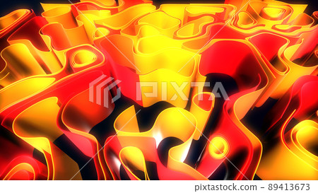 Abstract bg with red orange lines or ribbons forming curl noise on plane. Concept of abstract computing neural network or ai. Curved ribbons on plane. 3d render Abstract bg with red orange lines or ribbons forming curl noise on plane. Concept of abstract computing neural network or ai. Curved ribbons on plane. 3d render 89413673