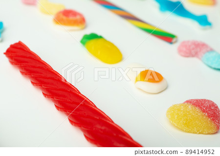 Gummy candies on white background, close up 89414952