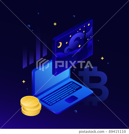 Cryptocurrency and NFT Illustration. Online Shopping, Digital Art Selling 89415110