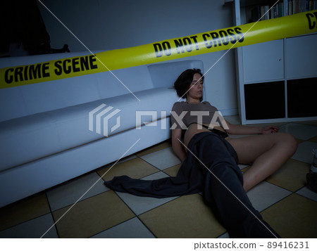 Crime Scene - Woman dead lying on the floor Crime Scene - Woman dead lying on the floor 89416231