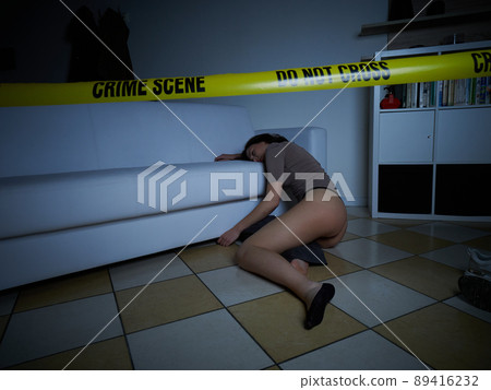 Crime Scene - Woman dead lying on the floor Crime Scene - Woman dead lying on the floor 89416232