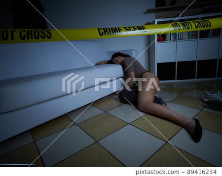 Crime Scene - Woman dead lying on the floor Crime Scene - Woman dead lying on the floor 89416234