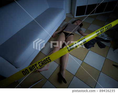 Crime Scene - Woman dead lying on the floor 89416235