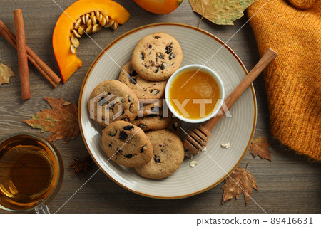 Concept of tasty food with pumpkin cookies, top view Concept of tasty food with pumpkin cookies, top view 89416631