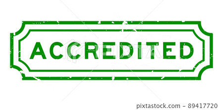 Grunge green accredited word rubber seal stamp on white background 89417720