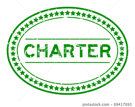 Grunge green charter word oval rubber seal stamp on white background 89417893