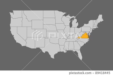 Map of the United States with Virginia highlight 89418445