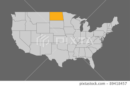 Map of United States with North Dakota highlight 89418457