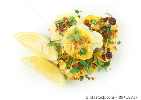 Tasty baked cauliflower isolated on white background 89418717