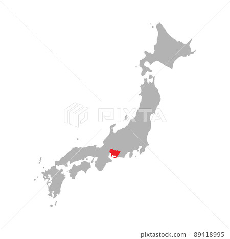 Aichi prefecture highlighted on the map of Japan 89418995