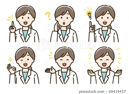 白大褂女性面部表情變化的插圖集(有膚色的版本) 白大褂女性面部表情變化的插圖集(有膚色的版本) 89419457