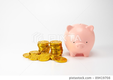 Piggy bank and money white background 89419708