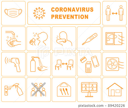 英文版冠狀病毒 COVID-19 傳染病控制海報圖標集 89420226