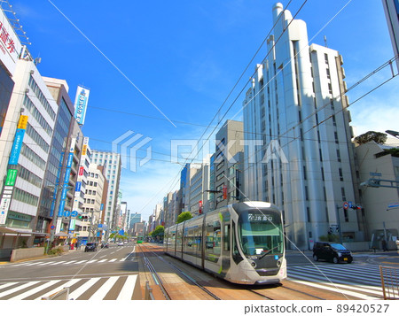 Hiroshima Electric Railway tram running in Hiroshima city 89420527