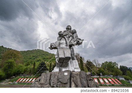 Dramatic clouds formation moving behind the Monument to the Great Patriotic War in Dilijan, Armenia Dramatic clouds formation moving behind the Monument to the Great Patriotic War in Dilijan, Armenia 89421036