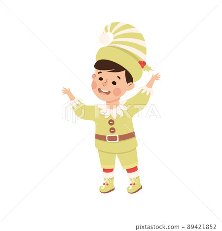 Little Boy in Theater Play Wearing Green Elf Costume Performing on Stage Vector Illustration Little Boy in Theater Play Wearing Green Elf Costume Performing on Stage Vector Illustration 89421852