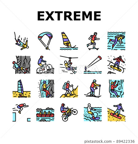 Extreme Sport Sportsman Activity Icons Set Vector 89422336