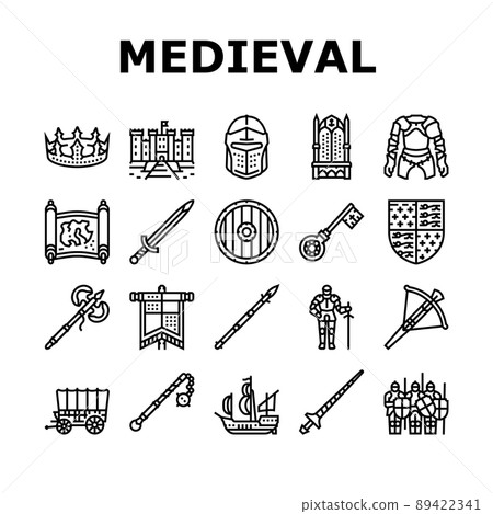 Medieval Warrior Weapon And Armor Icons Set Vector Medieval Warrior Weapon And Armor Icons Set Vector 89422341