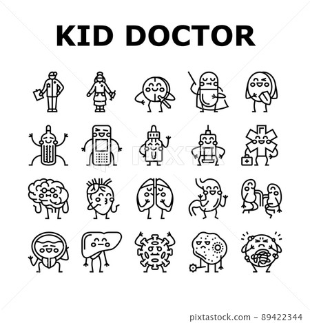 Kid Doctor Disease Treatment Icons Set Vector 89422344