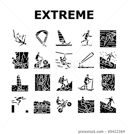 Extreme Sport Sportsman Activity Icons Set Vector 89422364