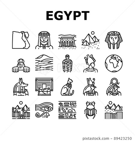 Egypt Country Monument Excursion Icons Set Vector Egypt Country Monument Excursion Icons Set Vector 89423250